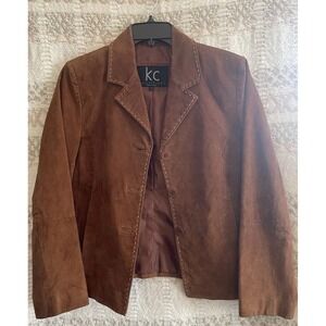 Y2K VTG Suede Jacket KC Collections MED Boho White Contrast Stitching Western